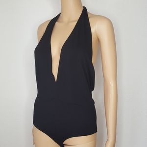 NWT Sexy Black Jersey Halter Bodysuit